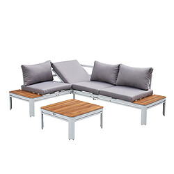 Acheter AXI Eos Salon de jardin avec chaise longue intégrée | Ensemble de salon de jardin en aluminium & PSPC en BLANC & look bois | Ensemble Table et Chaise de Jardin, 4 personnes