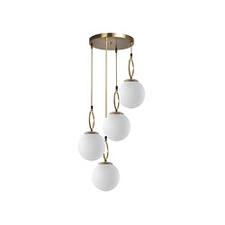 Vente-Unique Lustre en métal 4 globes - D. 30 x H. 70 cm - Blanc et cuivre - ASROUN