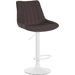 Decoshop26 Tabouret de bar x1 réglable en hauteur pivotant à 360° assise en tissu taupe couture verticale pied métal blanc 10_0005440