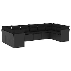 vidaXL Salon de jardin 10 pcs avec coussins noir résine tressée