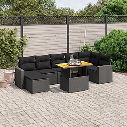 Maison Chic Ensemble Tables et chaises d'extérieur 8 pcs avec coussins,Salon de jardin noir résine tressée -GKD108607