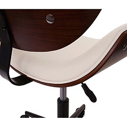 Mendler Chaise de bureau HWC-G25 bois cintré aspect noyer rétro pivotante réglable en hauteur ~ crème pas cher