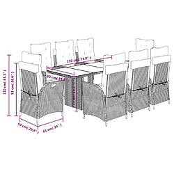 vidaXL Ensemble à manger de jardin et coussins 9 pcs marron poly rotin pas cher