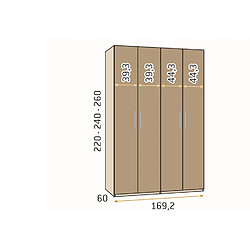 Avis Inside 75 Armoire 4 portes polar gris laquée 169,2 x 60 x 220 cm structure vide poignée Sare