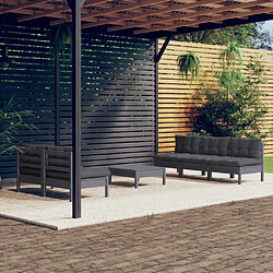 vidaXL Salon de jardin 6 pcs avec coussins anthracite bois de pin