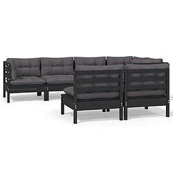 Maison Chic Salon de jardin 7 pcs + coussins - Mobilier/Meubles de jardin - Table et chaises d'extérieur Noir Bois de pin massif -MN70575