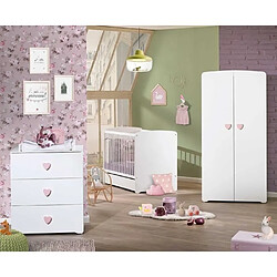 Baby Price Chambre bébé trio Basic coeur: lit 120x60, commode a langer et armoire - Babyprice - Blanc