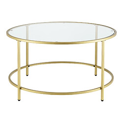 Helloshop26 Table basse ronde pour salon plateau en verre pieds en acier 84 cm doré 03_0006179