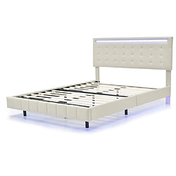 ComfortXL Lit Rembourré 140 X 200 Cm Avec Cadre Flottant à LED Beige