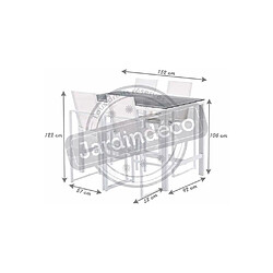 Avis Wilsa Garden Ensemble BARSET en aluminium blanc avec plateau réversible coté pierre et coté verre et 4 chaises hautes en textilène