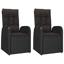 Maison Chic Lot de 2 Chaise inclinable de jardin + coussin - Fauteuil d'extérieurs Résine tressée Noir -MN32589