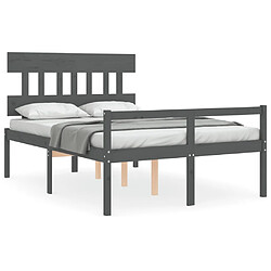 Maison Chic Lit adulte - Cadre Structure de lit avec tête de lit Contemporain gris double bois massif -MN27991