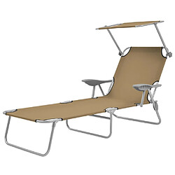 Maison Chic Chaise longue, Transat pliable avec auvent Acier Taupe