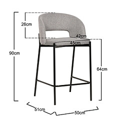 Acheter Secury-T Lot de 2 chaises de bar, tabourets tissus gris - pieds en métal noir - KRISTEN