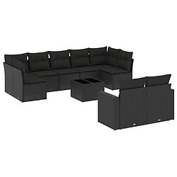 Maison Chic Salon de jardin 10 pcs avec coussins | Ensemble de Table et chaises | Mobilier d'Extérieur noir résine tressée -GKD88786