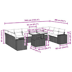 Acheter vidaXL Salon de jardin 11 pcs avec coussins noir résine tressée