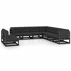 Maison Chic Salon de jardin 9 pcs + coussins - Mobilier/Meubles de jardin - Table et chaises d'extérieur Noir Bois de pin massif -MN62297