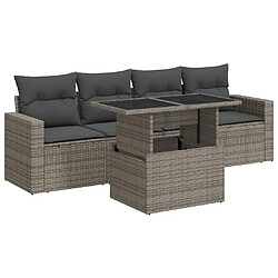 vidaXL Salon de jardin 5 pcs avec coussins gris résine tressée