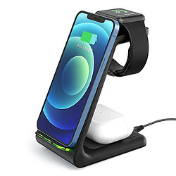 Chrono Chargeur sans fil, station d'accueil de charge sans fil 3 en 1 pour Apple iPhone 8/9/10/11 Series/12/12 Pro/12 Pro Max/AirPods 2/Pro Android Phone Apple Watch 2/3/4/5/6/SE , Contrôle de la température,(noir)