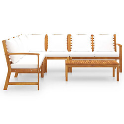 Avis Maison Chic Salon de jardin 6 pcs - Table et chaises d'extérieur - Mobilier/Meubles de jardin Moderne avec coussin Crème Bois d'acacia solide -MN99292