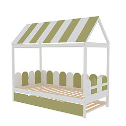 ComfortXL Lit enfant 90x190cm avec lit gigogne, lit maison avec toit et dossier, bois massif, vert pas cher