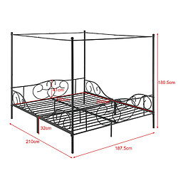 Avis Lit Double à Baldaquin Finström en Métal 180 x 200 cm Noir Mat [en.casa]