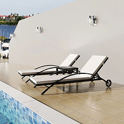 Maison Chic Bain de soleil,Lot de 2 Chaises longues avec table Résine tressée Noir -GKD11624