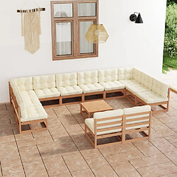 Maison Chic Salon de jardin 13 pcs avec coussins, Ensemble Tables et chaises d'extérieur marron miel bois de pin -GKD484889