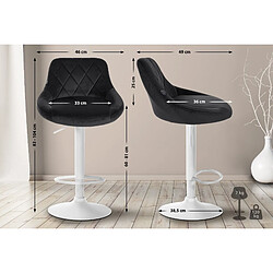 Decoshop26 Tabouret de bar en velours noir coutures décoratives pivotant support métal blanc TDB10661