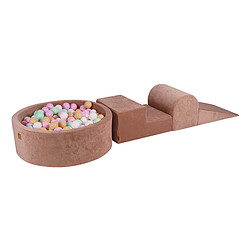 MeowBaby Aire de Jeux en Mousse avec Piscine a Balles, 3 éléments, 200 Balles, Velours, Beige : Rose Pastel/Menthe/Blanc/Beige