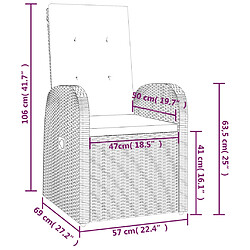 vidaXL Chaise inclinable de jardin 2pc et coussins Résine tressée Gris pas cher