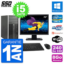 PC Tour HP 6300 CMT Ecran 19" Intel i5-3470 RAM 8Go SSD 240Go Windows 10 Wifi - Occasion