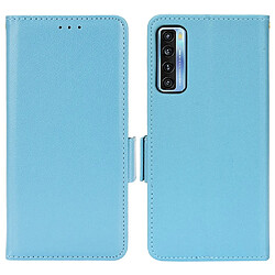 Etui en PU texture litchi, double fermeture magnétique avec support, cyan pour votre TCL 20S/20 5G/20L/20L+