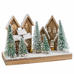 BigBuy Christmas Décorations de Noël Blanc Vert Naturel Bois Plastique ville 45 x 18 x 30 cm