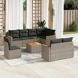 Maison Chic Salon de jardin 9 pcs avec coussins | Ensemble de Table et chaises | Mobilier d'Extérieur gris résine tressée -GKD27396