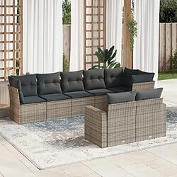 Maison Chic Salon de jardin 8 pcs avec coussins | Ensemble de Table et chaises | Mobilier d'Extérieur gris résine tressée -GKD88452