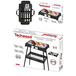 Techwood Barbecue Electrique sur Pieds ou de Table noir 2000W + Set de 4 accessoires + housse pour barbecue 