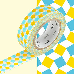 Masking tape petits carrés jaune et bleu - 1,5 cm x 7 m