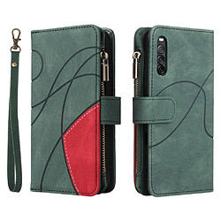 Etui en PU épissage bicolore avec support, porte-cartes et pochette zippée vert pour votre Sony Xperia 10 III 5G/Xperia 10 III Lite