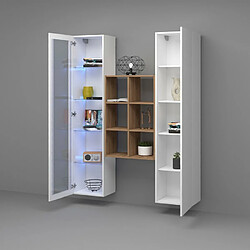 Ahd Amazing Home Design Armoire de salon blanche avec vitrine et bibliothèque Teret WH pas cher