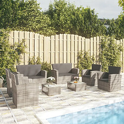 vidaXL Salon de jardin 8 pcs avec coussins résine tressée gris