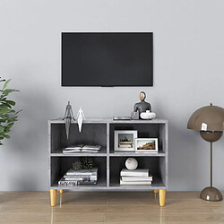 vidaXL Meuble TV avec pieds en bois massif Gris béton 69,5x30x50 cm