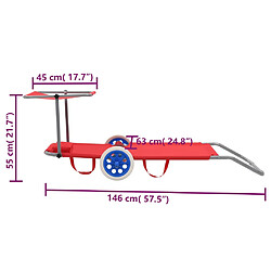 vidaXL Chaise longue pliable avec auvent et roues Acier Rouge pas cher