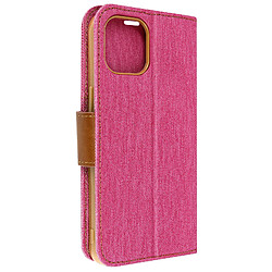 Avizar Étui pour iPhone 14 Tissu Portefeuille Support Vidéo Série Canvas Book Rose