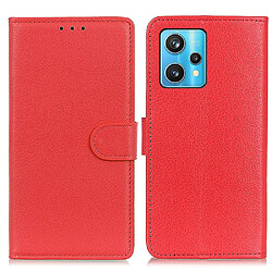 Etui en PU texture litchi avec support, rouge pour votre Realme 9 Pro +