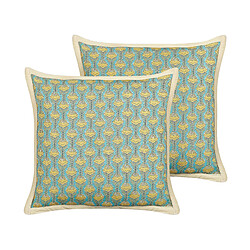 Beliani Lot de 2 coussins WAKEGI Coton 45 x 45 cm Floral Impression en bloc Bleu