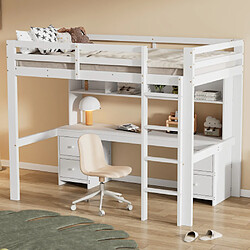 ComfortXL Lit Pour Enfant 90*200cm : Lit Mezzanine, Lit D'enfant, Bureau En Dessous, Blanc