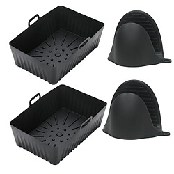 INF Paquet de 2 récipients pour friteuse à air avec gants de cuisine en silicone Black