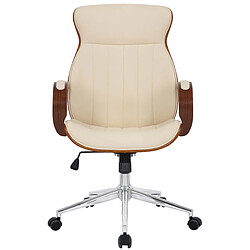 Decoshop26 Fauteuil de bureau avec roulettes synthétique crème et bois noyer hauteur réglable BUR10462