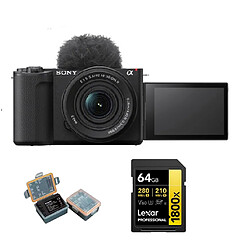 Sony ZV-E10 II Mirrorless Camera with 16-50mm Lens (Noir+Kingma 2000mAh Battery (Sony NP-FZ100)+Lexar 64GB Professional 1800x UHS-II SDXC Memory Card